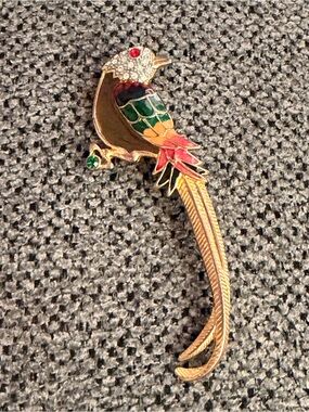 Rhinestone Parrot Bird Brooch Pin - Multicolor Signed Premier Designs